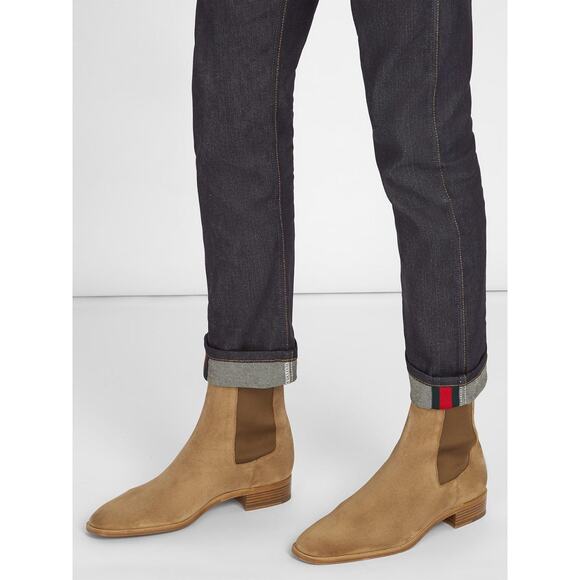 Christian Louboutin Mens Samson Flat Kraft Beige Suede Chelsea Ankle Boot 42 9 - Picture 3 of 11